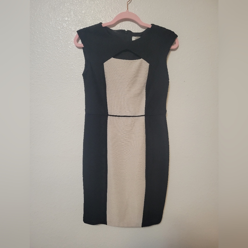 Dress Barn Black and Cream Colorblock Midi Sheath Dress